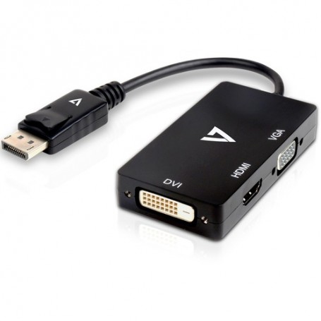 V7 V7DP-VGADVIHDMI-1E - 1X Adaptateur Displayport Mâle - 1X DVI 1X HDMI 1X VGA Femelle