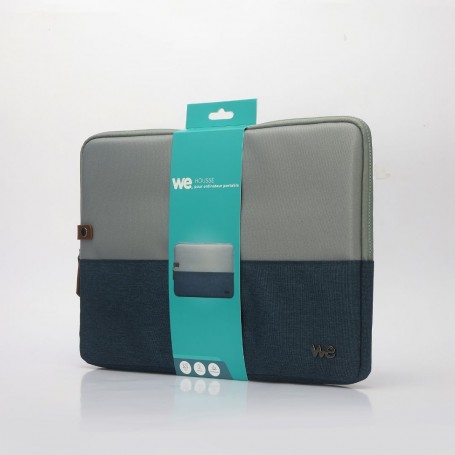 WE Housse Polyeste Slim 15.6'' - Bicolore Bleu/Gris - Protection Antichoc & Rayures