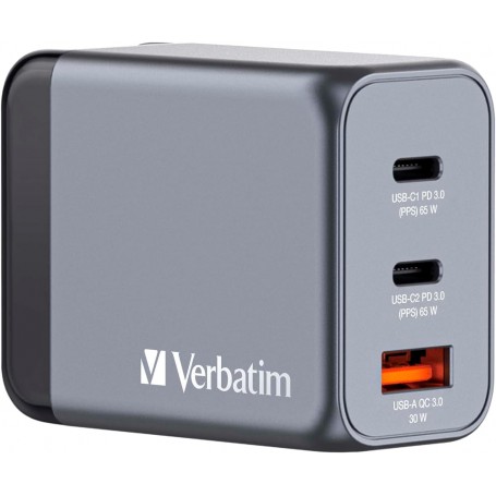 Chargeur secteur Verbatim GNC 1x port USB-A + 2x ports USB-C 65W (Noir)