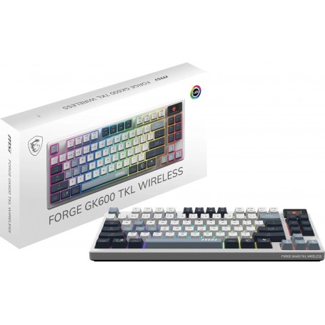 Clavier Gamer sans fil Bluetooth mécanique MSI Forge GK600 TKL RGB (Blanc/Noir)