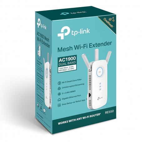 TP-Link RE550 (AC1900) - Répéteur de signal WiFi 5 + Mesh - AX1900 - 1X RJ45 1000 Mbits/s